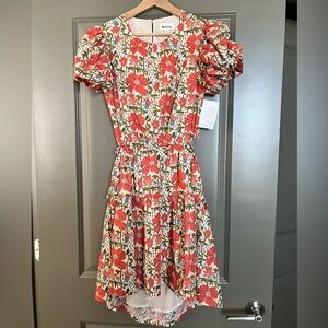 Floral open back puff sleeve mini dress